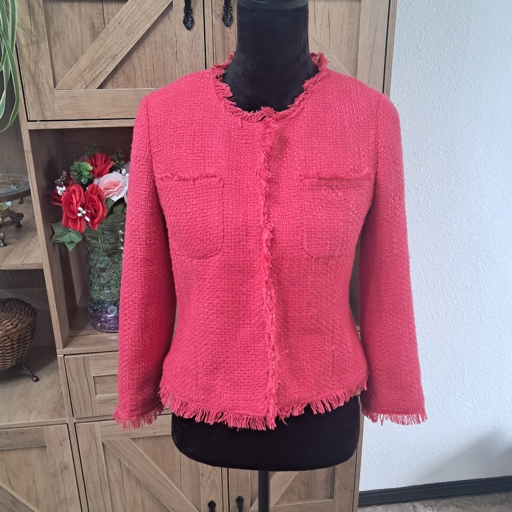Cynthia Rowley Pink Frayed Tweed Jacket Blazer